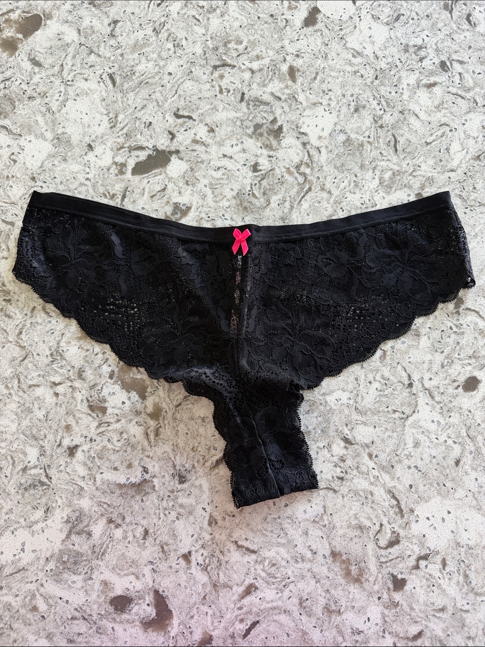 LNC PINK Black Lace Bikini Panties with Pink Bow